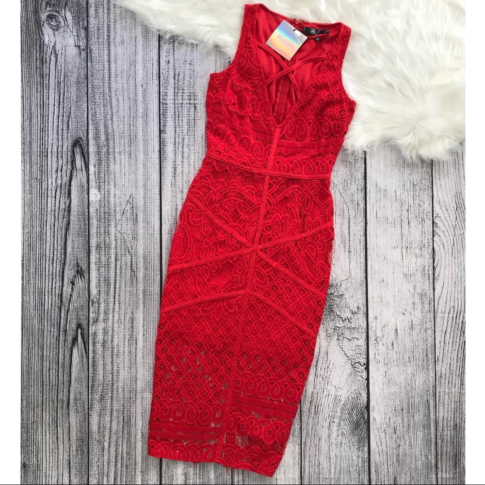 MISSGUIDED Red Hot Lace Midi Dress 10008 - Picture 3 of 7